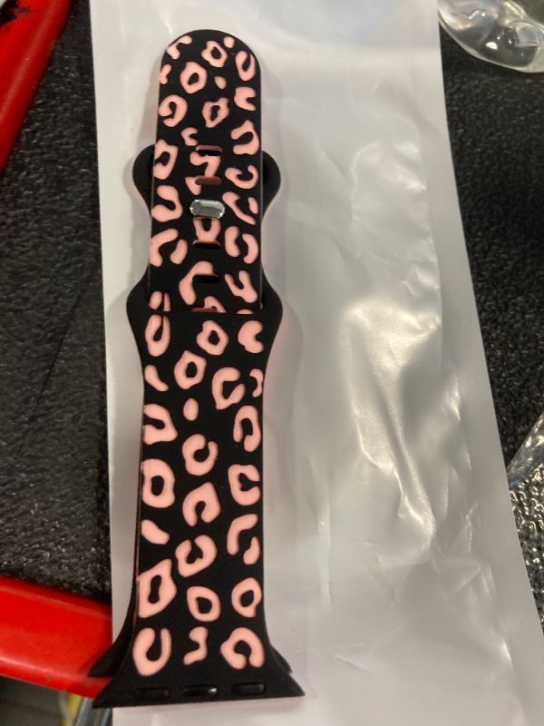 Photo 3 of ***USED**Upgraded Leopard Engraved Band Compatible with Apple Watch Band 38mm 40mm 41mm Women, Two-Tone Dimensional Sport Wristbands Designed for women for iWatch Ultra/Ultra 2 Series 9 8 7 6 5 4 3 2 1 SE Black + Pink Leopard 38/40/41mm