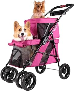 Photo 1 of ****USED** Double Pet Stroller for Dogs and Cats, One-Hand Folding Dog Stroller Travel Carriage for Small Medium Dogs Cats, 4 Wheels, light Pink