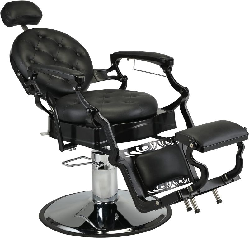 Photo 1 of ***stock photo is a similar item*** Vintage Barber Chair for Barbershop, Professional Salon Chair, Hydraulic Recline Styling Chair for Salon Beauty Spa Equipment, Round Base, Black