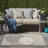 Photo 1 of **CIRCULAR** Nourison Aloha Indoor/Outdoor Area Rug 5' 3" x 7' 5", Natural, Rectangular, 0.25" Thick, Tropical Botanical Easy-Cleaning Non Shedding Bed Room Living Room Dining Room Deck Backyard Patio