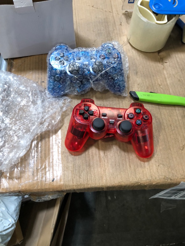 Photo 1 of JINHOABF Wireless Controller for PS2,Built-in Dual Vibration 2.4G Gamepad Joystick Compatible for Playstation 2,with Wireless Receivers (2PACK, Clear Blue and Clear Red) 2PACK Clear Blue and Clear Red