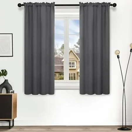 Photo 1 of Deconovo Dark Grey Thermal Insulated Blackout Curtains, 38 x 54 Inch, Rod Pocket Room Darkening Curtain Panel for Bedroom, Set of 2 Dark Grey 38x54 Inch