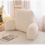 Photo 1 of A Nice Night Faux Fur Reading Pillow Bed Wedge Large Adult Children Backrest with Arms Back Support for Sitting Up in Bed/Couch for Bedrest,Ivory