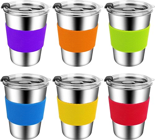 Photo 1 of ShineMe Kids Cups with Lid, 12oz Stainless Steel Drinking Cups with Sleeves and Spill Proof Lid, Unbreakable Toddler Sippy Cups Apply to Indoor and Outdoor(6 Pack)