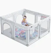 Photo 1 of ANGELBLISS Baby Playpen, Large Baby Playard, Play Pens for Babies and Toddlers with Gate, Indoor & Outdoor Play Area for Infants, Kids Safety Play Yard with Star Print (Grey, 50"×50")