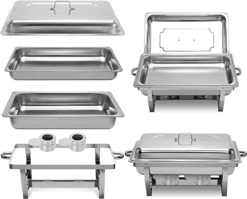 Photo 1 of 2 Pack 9.5QT Chafing Dish with Full Size Food Pans, Nonstick Stainless Steel Chafer Food Warmer, Complete Set
