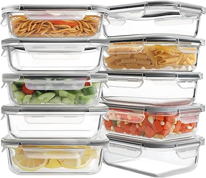Photo 1 of 10 Pack Glass Meal Prep Containers, Food Storage Containers with Lids, Airtight Lunch Bento Boxes, BPA-Free & Leak Proof (10 lids & 10 Containers) - Grey
