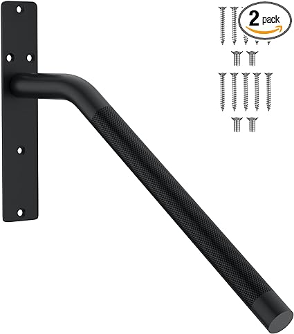 Photo 1 of 16 Inch Black 1-3 Step Handrail w/Anti- Slip Knurled Grip, ZUEXT Stainless Steel Wall Mount Hand Rail, Safety Grab Bar for Outdoor Garage Entry Steps Stair Interior Exterior Stairway-1.25" Diameter