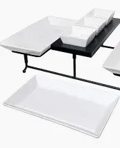 Photo 1 of Lifewit 3 Tier Plastic Serving Tray for Party Supplies, 12" x 6.5" Platters for Serving Food, White Reusable Trays with Black Metal Display Stand for Veggie, Fruit, Cookies, Dessert
700+ bought in past month