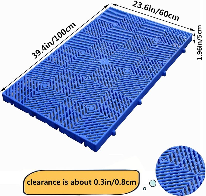 Photo 1 of Plastic Pallets, Blue Polyethylene Waterproof Sturdy Wear Resistant Storage Pad, Breathable Grid Article Racks for Garage Supermarket Basement, Easy to Stack 19.6 in X L 19.6 in X H 1.96 in 1pc-19.6*19.6*1.96IN