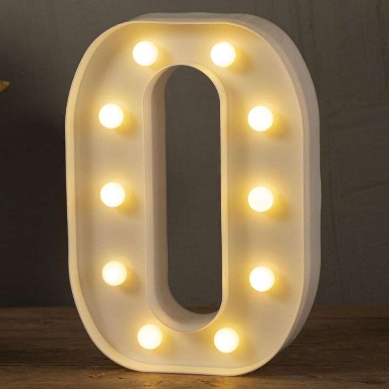 Photo 2 of HXWEIYE Light Up Letters LED Marquee Letters Lights Sign 26 Alphabet and 10 Number Big Lights Letter for Party Birthday Bar Battery Powered Christmas Decor Letter Lights (Warm White O)