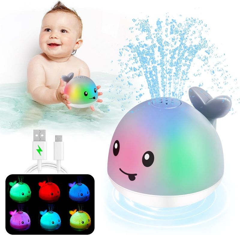 Photo 1 of Baby Bath Toys, Rechargeable Whale Bath Toy Sprinkler, Light Up Bath Toys for Toddlers 1-3, Baby 6-12 12-18 Months Bathtub Fountain Spray Water Toy, Baby Birthday Shower 1 2 3 4 5 Gifts