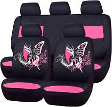 Photo 1 of **RED** CAR PASS Pink Leather & Gaberdine Butterfly Inspiration Car Seat Covers, Universal Car Seat Covers Full Set with Airbag Compatiable, Fit for Vehicles,Cars,Suvs,Vans (Black