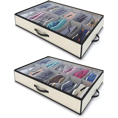 Photo 1 of 12 Pair Under Bed Storage Zippered Organizer Box, Beige, Set of 2 (Open Box)