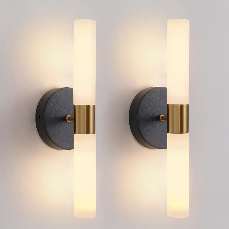 Photo 1 of ***Doesn’t Come With Bulbs***Wall Sconces Set of Two Black and Brass Gold Wall Lamp Sconces Wall Lighting with White Glass Wall Lights Wall Light Sconces Wall Decor Set of 2 for Living Room Wall Scones, Wall Lights