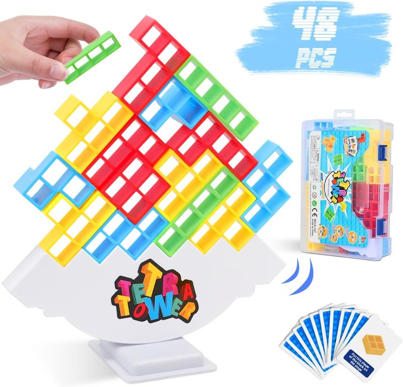 Photo 1 of 48 PCS Tetra Tower Game - Stack Attack Game for Adults & Kids, Balance Stacking Board Games for 2 Players+, Team Building Blocks Toy, Team Tower Game for Family, Party
