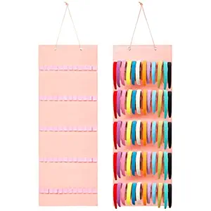 Photo 1 of Hanging Headband Holder for Girls Felt Headband Organizer with 60 Elastic Bands Bow Hanger for Girls Hair Bows, Without Headbands (Pink,Classic)