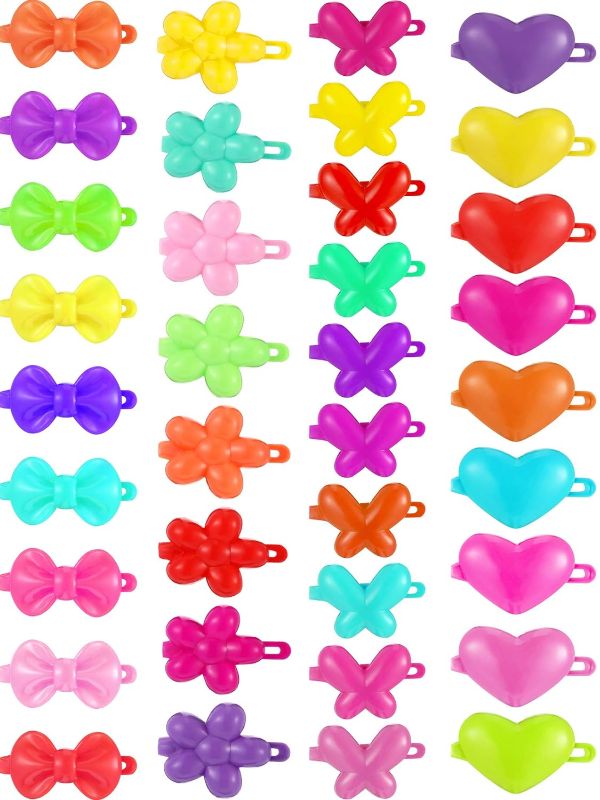 Photo 1 of 100 Pieces Girls Hair Barrettes Self Hinge Plastic Hair Clip Toddler Kids Baby 80s 90s Hair Pin Colorful Cute Hair Clip Cartoon Hair Accessories (Butterfly, Plum Blossom, Bow, Heart-shaped)
