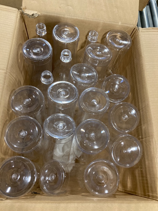 Photo 2 of 24 Pcs 32 oz Long Neck Plastic Bottles Empty Clear Wine Bottles with Screw on Caps Leak Proof Reusable Plastic Liquor Bottles for Condiment Drinks Syrup Beverage Kitchen Wedding Party Bar Home