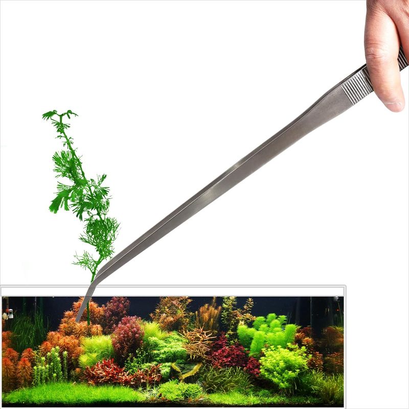 Photo 1 of 18.9 inch Heavy Duty Extra Long Tweezers for Salt & Fresh Water Fish Tank, Curved SUS 304 Stainless Steel Aquascape Tweezers for Aquarium & Terrarium, Large Metal Snake Feeding Tongs