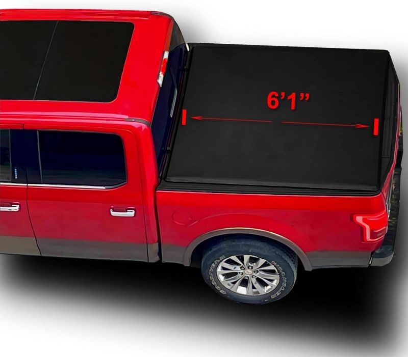 Photo 1 of Soft Roll Up 6' 1" Truck Tonneau Cover Compatible Long Vinyl Pickup Bed Cover | Fit for Factory Utility Track