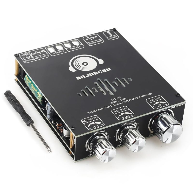 Photo 1 of 160W+160W Amplifier Board with Treble and Bass Control, DC 12-36V, BT and AUX Inputs, 2.0 Channel Stereo AMP Board for DIY Wireless Speakers, Password Free (T160HS)
