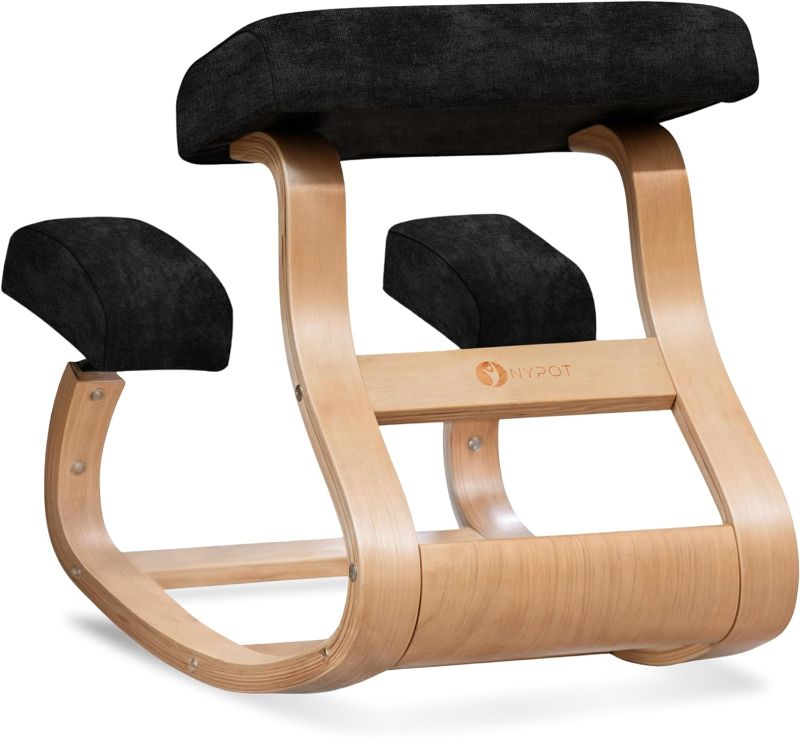 Photo 1 of Ergonomic Kneeling Chair - A Rocking Ergo Knee Chair and Wooden Desk Chair Designed for Home Office Study and Posture Chair Support, Reduce Neck and Back Pressure - Velvet Black
