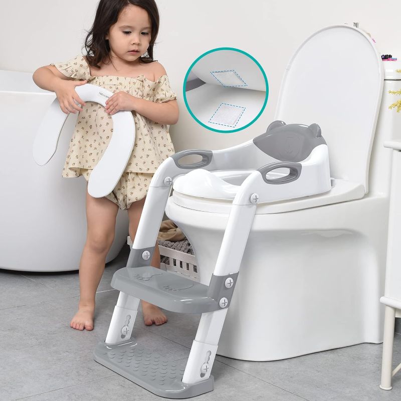 Photo 1 of Potty Training Seat with Step Stool Ladder,SKYROKU Potty Training Toilet for Kids Boys Girls Toddlers-Comfortable Safe Potty Seat with Anti-Slip Pads Ladder(Sapphire Blue) (8839-Grey)
