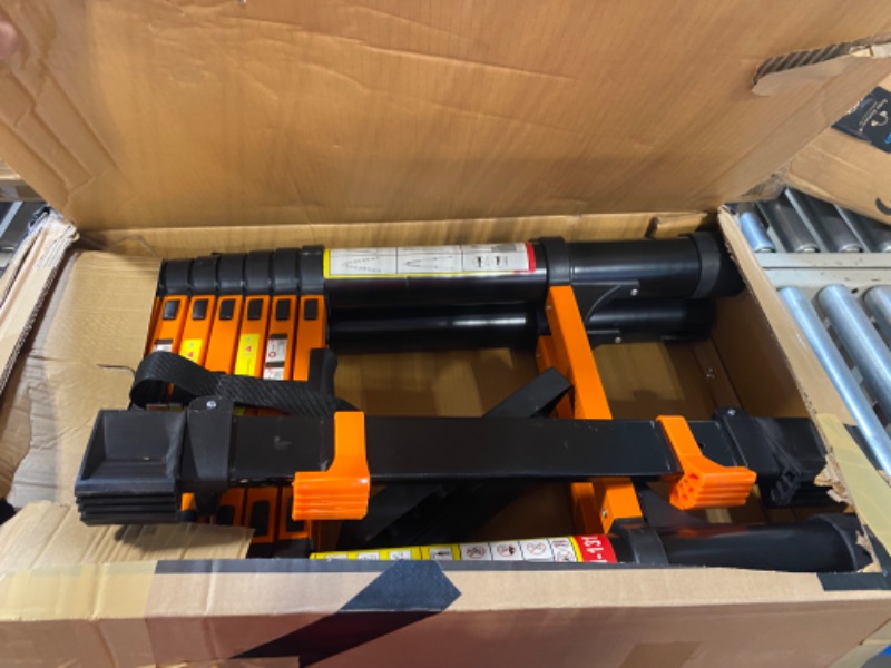 Photo 1 of 12.5FT Telescoping A Frame Ladder with Tool Platform and Stabilizer Bar, Upgrade Strengthened Joints Aluminum Telescopic Ladders with Wheels, Compact Folding Foldable Extension Ladder for Homeuse RV 12.5ft Aluminum