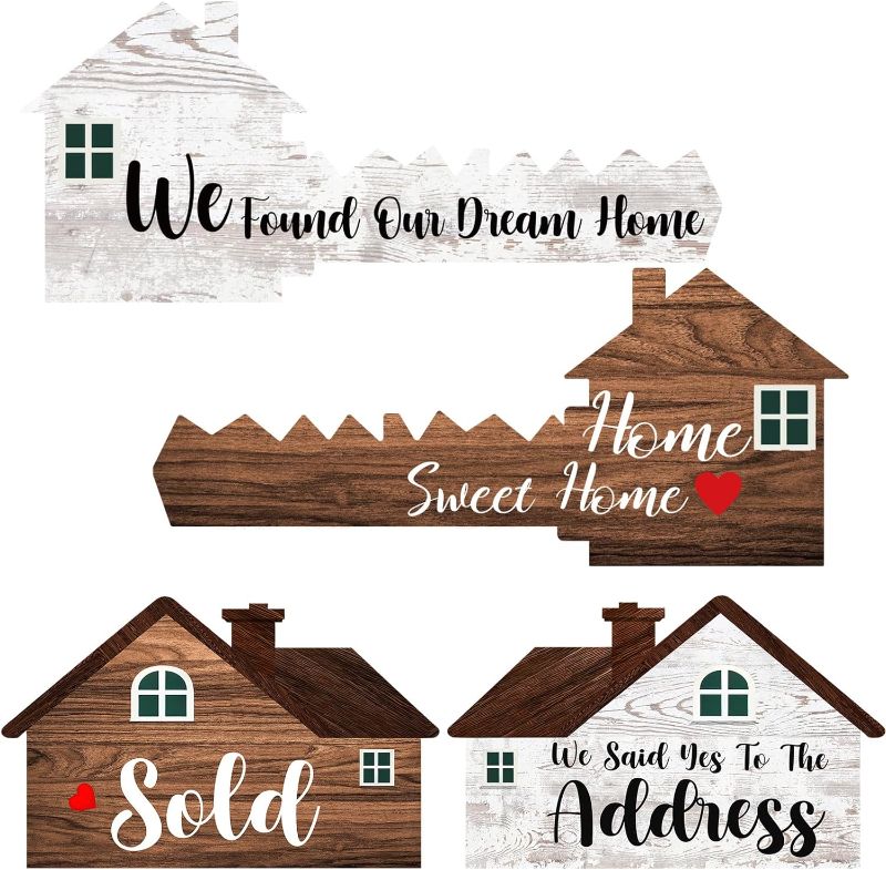 Photo 1 of 2 Pieces Sold Signs, Double Sided Social Media Photo Props, House Shaped and Home Key Shaped Decor Closing Gift Double Sided Agent Supplies and Signs (23.6 Inch)
