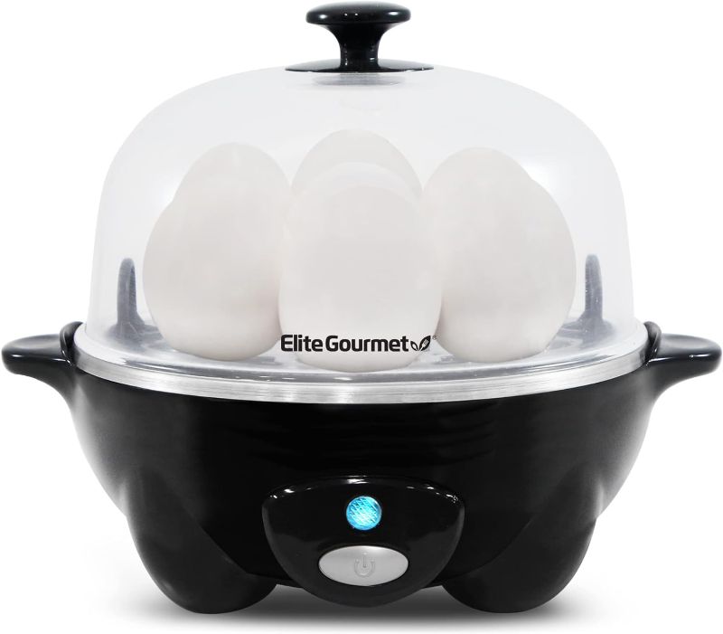 Photo 1 of Elite Gourmet EGC-007B# Rapid Egg Cooker, 7 Easy-To-Peel, Hard, Medium, Soft Boiled Eggs, Poacher, Omelet Maker, Auto Shut-Off, Alarm, 16-Recipe Booklet, Black