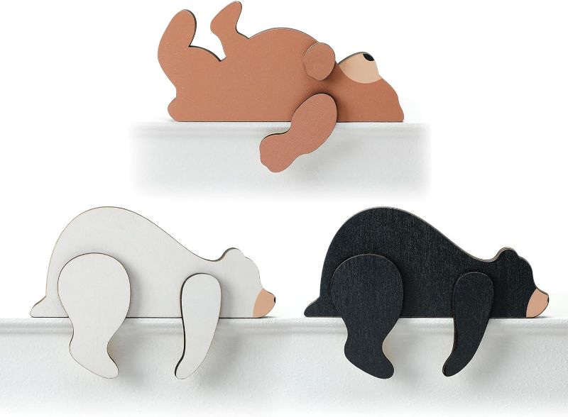 Photo 1 of 3 Pcs Forest Woodland Nursery Decor for Baby Wooden Bear Door Topper Decor Wilderness Sleeping Wooden Bears 3 Color Sleeping Bear Nursery Shelf Decor for Class Door Nursery Shelf Table Desk
