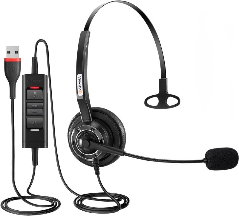 Photo 1 of Arama USB Headset with Microphone Noise-Cancelling, Comfort Fit Computer Headset with Microphone for PC Laptop Mac Skype Zoom UC Webinar Business Call Center Home Office
