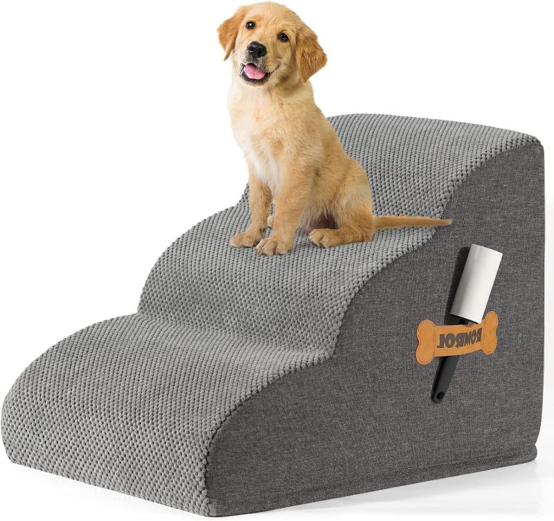 Photo 1 of **NO ROLLER INCLUDED**Dog Stairs Ramp for Beds Couches,Extra Wide Pet Steps with Durable Non-Slip Waterproof Fabric Cover, Dog Slope Stairs Friendly, 3-Tiers