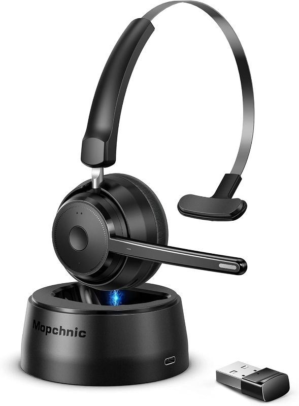 Photo 1 of luetooth Headset, Wireless Headset with Upgraded Microphone AI Noise Canceling, On Ear Bluetooth Headset with USB Dongle for Office Call Center Skype Zoom Meeting Online Class Trucker