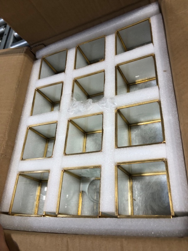 Photo 2 of 2.8" Mini Glass Hurricane Candle Holder, (Set of 6), Golden Frame Glass Candle Holder Wedding Table Decor, Spa, Hotel, Festival, Home Decoration 12 Pcs