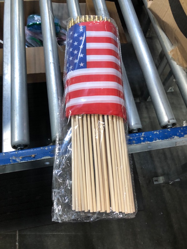 Photo 2 of 25Pcs Small American Flags on Stick, Mini US Flags American 4x6'' Hand Held Wooden Stick Flags 