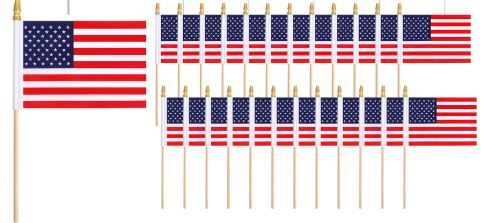 Photo 1 of 25Pcs Small American Flags on Stick, Mini US Flags American 4x6'' Hand Held Wooden Stick Flags 