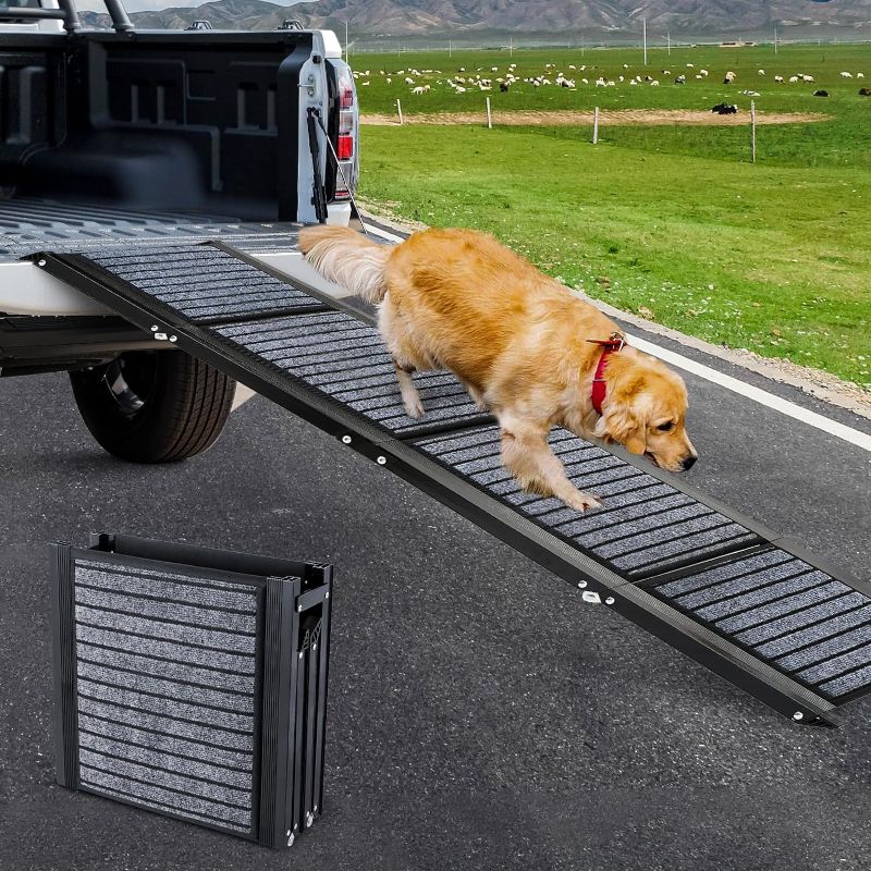 Photo 1 of Dog Ramp for Car, 63" Long & 17" Wide Folding Portable Pet Stair Ramp with Non-Slip Rug Surface, Extra Wide Dog Steps for Medium & Large Dogs Up to 250LBS Enter a Car, SUV & Truck