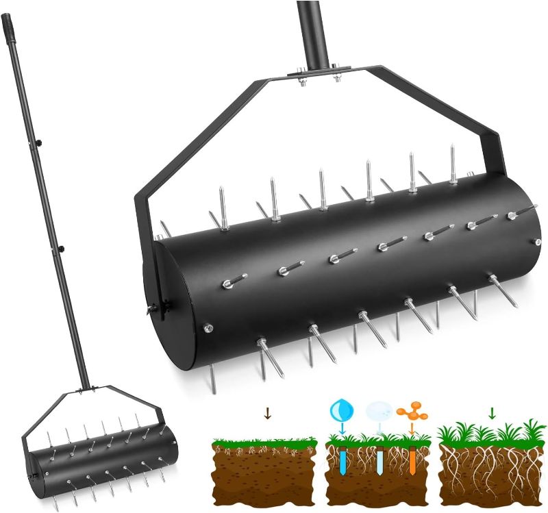 Photo 1 of **READ NOTES BEFORE PURCHASING ITEM** 
Yosuny 17-Inch Manual Rolling Lawn Aerator with 39 Iron Spikes, Heavy Duty Rolling Spike Aerator with Sandbag, Air Aerator Tool for Garden Yard Lawn Clean...
