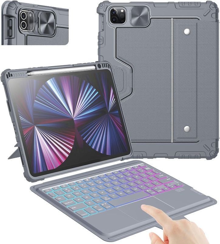 Photo 1 of Nillkin Keyboard Case for iPad Air 11-inch (M2) 2024 & iPad Pro 11, iPad Air 5th&4th Generation case with Keyboard, Magic Trackpad, Slide Camera Cover,Detachable Keyboard with 7 Backlight Colors, Grey
