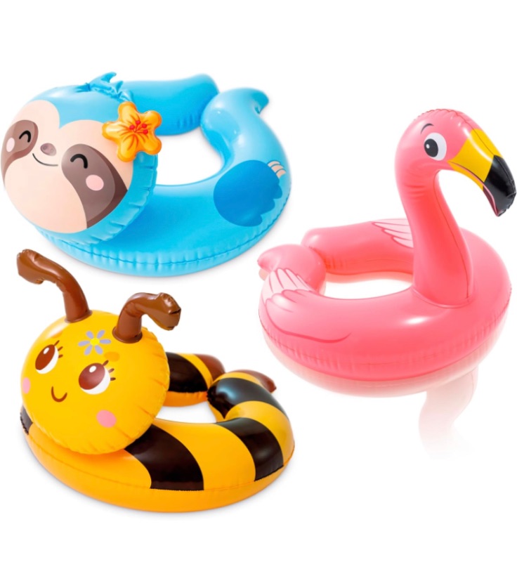 Photo 1 of  Intex, 43234-2327 3 Pack 59220EP - Animal Head Split Ring Pool Floats Bundle Includes Frog, Duck, Penguin, Giraffe, Frog, Penguin