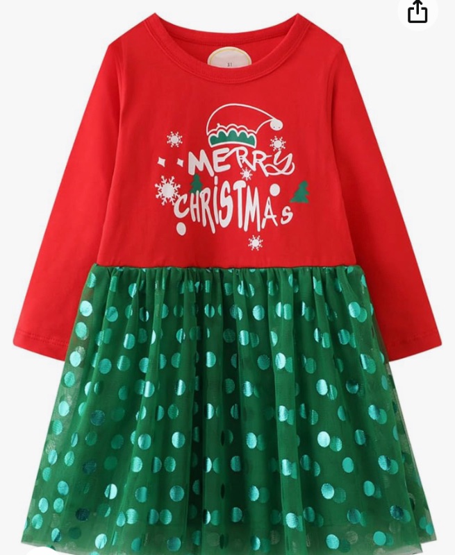 Photo 1 of HILEELANG Toddler Girl Dress Long Sleeve Winter Christmas Clothes Cotton Casual Playwear Basic Tunic Outfit Dresses