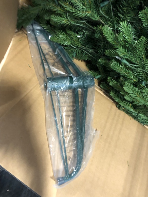 Photo 3 of 7ft Pre  Pencil Christmas Tree, Tall Skinny Christmas Tree with 400 Warm White Lights and 2515 Branch Tips, Slim Christmas Tree with Foldable Metal Stand for Holiday Decoration (Green)