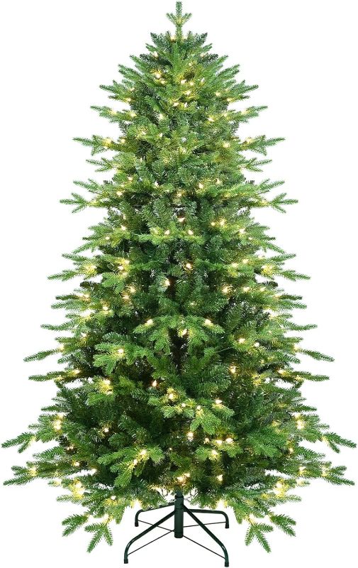 Photo 1 of 7ft Pre  Pencil Christmas Tree, Tall Skinny Christmas Tree with 400 Warm White Lights and 2515 Branch Tips, Slim Christmas Tree with Foldable Metal Stand for Holiday Decoration (Green)