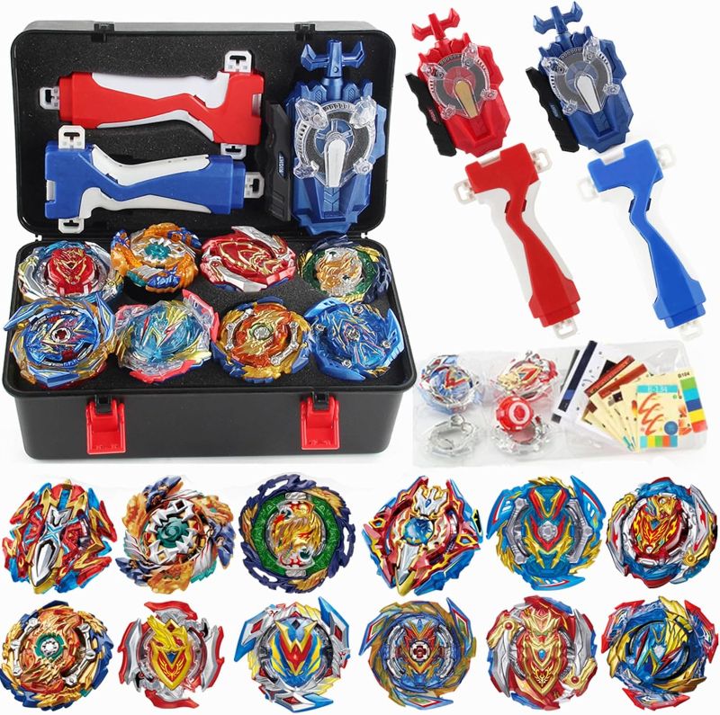 Photo 1 of 12 Piece bey Battling Burst Gyros Tops 2 Sparking Launcher with 1 Portable Storage Box Set Burst quadrive pro Series Set for Kids Children Christmas Idea Gift.
