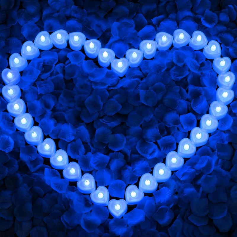 Photo 1 of 36Pcs LED Tea Lights Candles, Candles Set for Romantic Night, Romantic Decorations for Special Night, Valentine's Day, Wedding, Anniversary(Blue) Petals not included