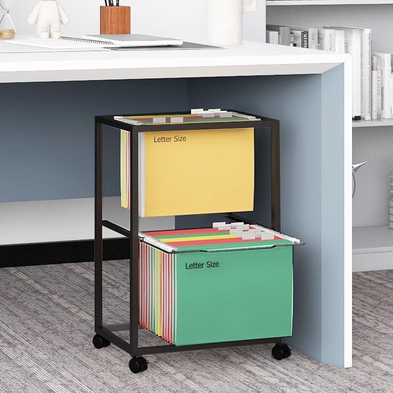 Photo 1 of UNCIA 2 Tiers Metal Rolling File Carts with Wheels Hanging Files for Letter Size Movable Pull-Out File Folder Rack Drawer File Cabinet for Home Office