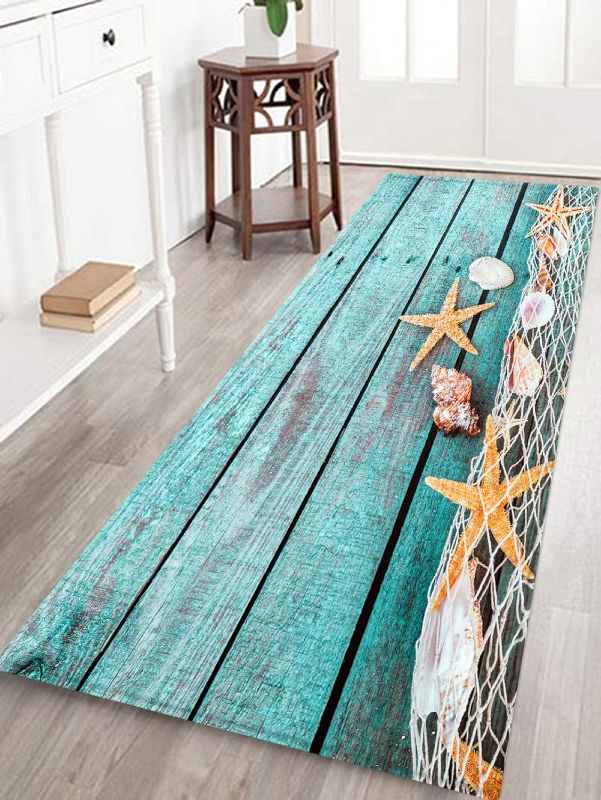 Photo 1 of 2' x 6' Flannel Starfish Seashell Wood Carpets Bath Mat Bath Rugs Anti-Slip Kitchen / Bathroom Mat (Red Starfish)
