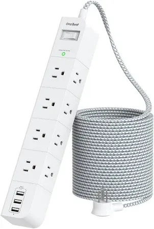 Photo 1 of ONE BEAT 15 ft Extension Cord, Power Strip Surge Protector - 8 Widely AC Outlets 3 USB, Flat Plug, Desktop Charging Station with Overload
